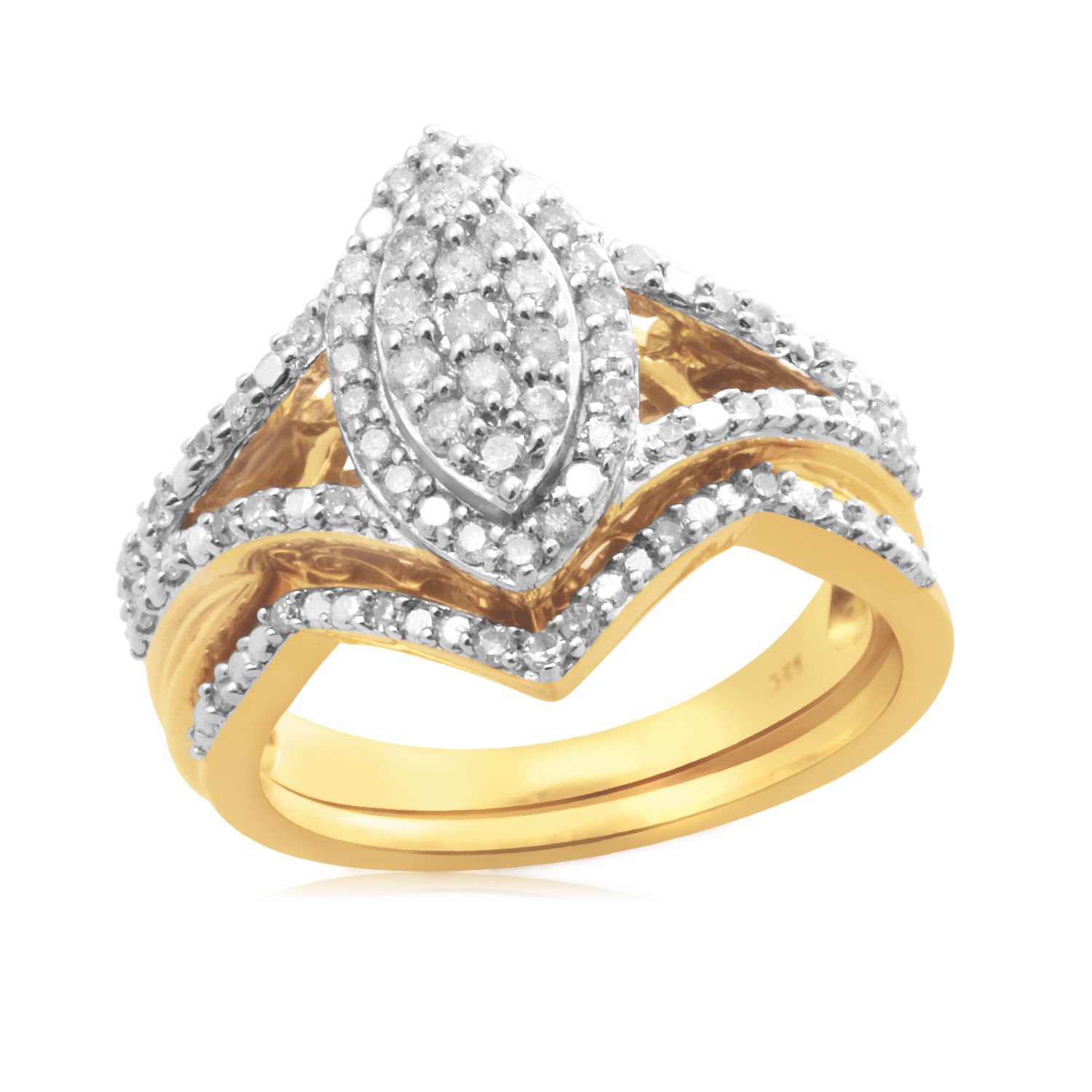 Eternal Treasures Gold over Silver 1/2ct Marquise Diamond  Bridal Set