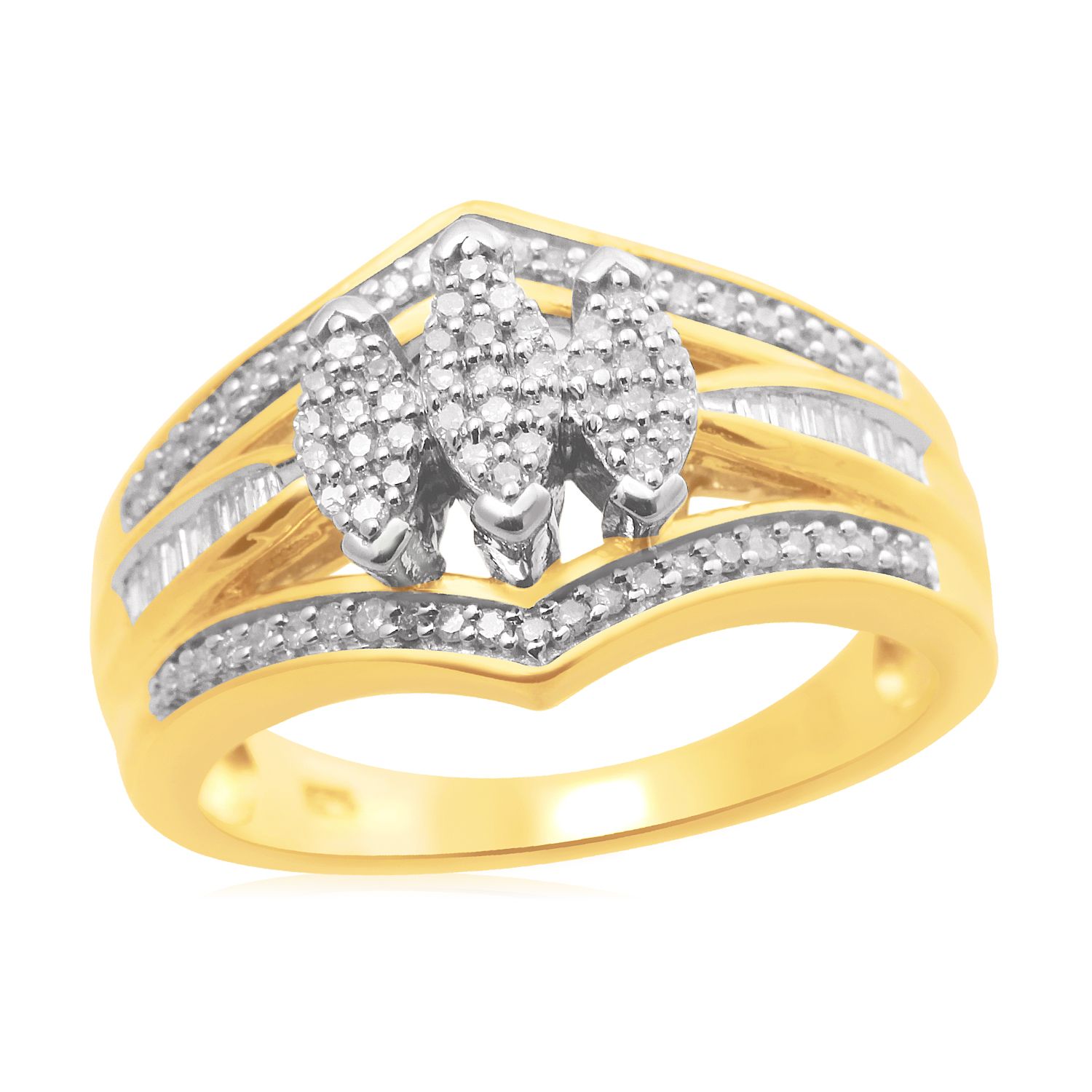 Eternal Treasures Gold over Silver 1/3cttw 3-Stone Marquise Diamond  Bridal Ring