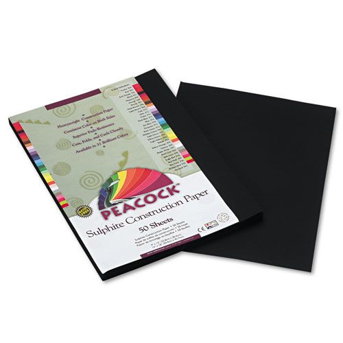 PACP6309 PEACOCK SULPHITE CONSTRUCTION PAPER, 76 LBS., 9 X 12, BLACK, 50 SHEETS/PACK