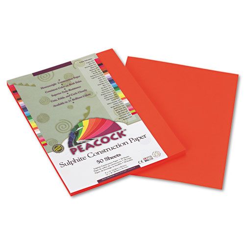 PACP6609 PEACOCK SULPHITE CONSTRUCTION PAPER, 76 LBS., 9 X 12, ORANGE, 50 SHEETS/PACK