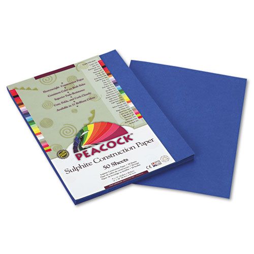 PACP7409 PEACOCK SULPHITE CONSTRUCTION PAPER, 76 LBS., 9 X 12, BLUE, 50 SHEETS/PACK