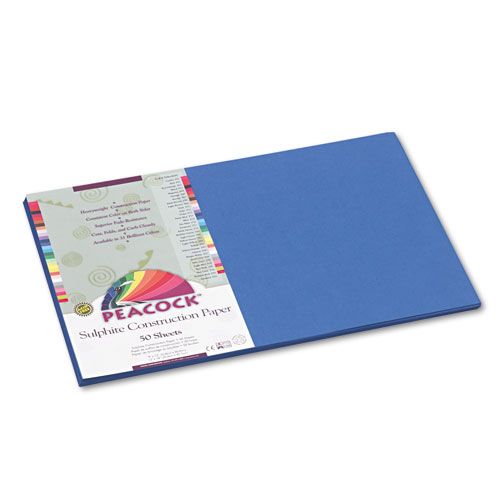 PACP7412 PEACOCK SULPHITE CONSTRUCTION PAPER, 76 LBS., 12 X 18, BLUE, 50 SHEETS/PACK