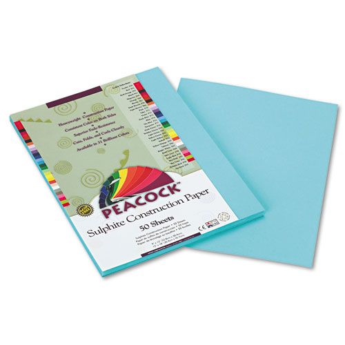 PACP7709 PEACOCK SULPHITE CONSTRUCTION PAPER, 76 LBS., 9 X 12, TURQUOISE, 50 SHEETS/PACK