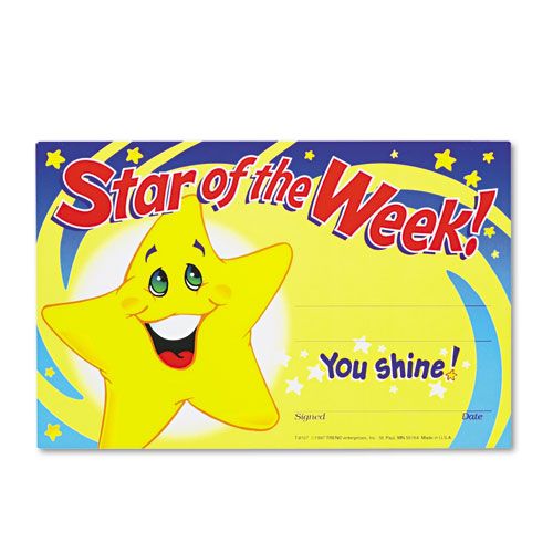 TEPT8107 RECOGNITION AWARDS, STAR OF THE WEEK!, 8-1/2W X 5-1/2H, 30/PACK