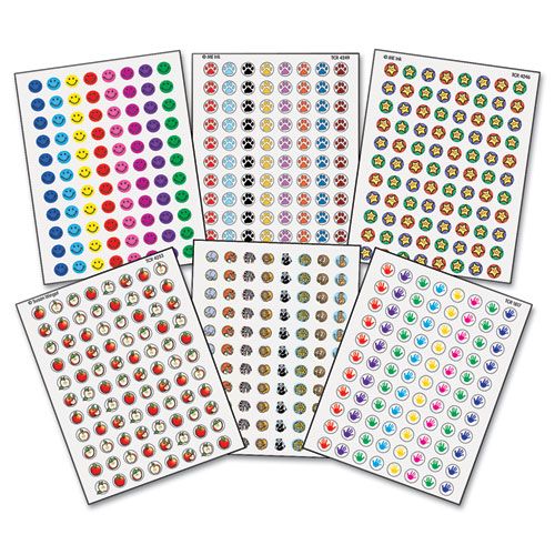 TCR9029 MINI STICKERS VARIETY PACK, SIX ASSORTED DESIGNS/COLORS, 3,168/PACK