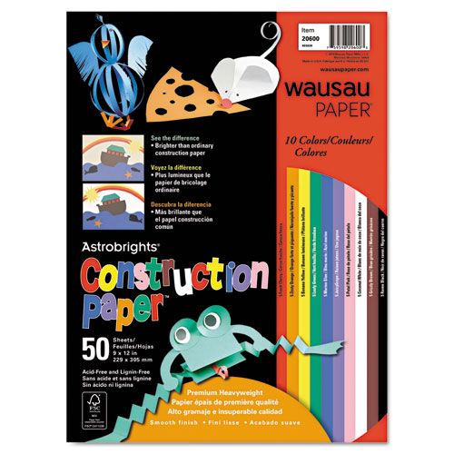WAU20600 ASTROBRIGHTS CONSTRUCTION PAPER  72-LB.  9 X 12  ASSORTED  50 SHEETS/PACK