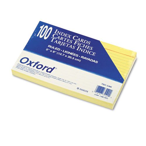 OXF7521CAN RULED INDEX CARDS, 5 X 8, CANARY, 100/PACK