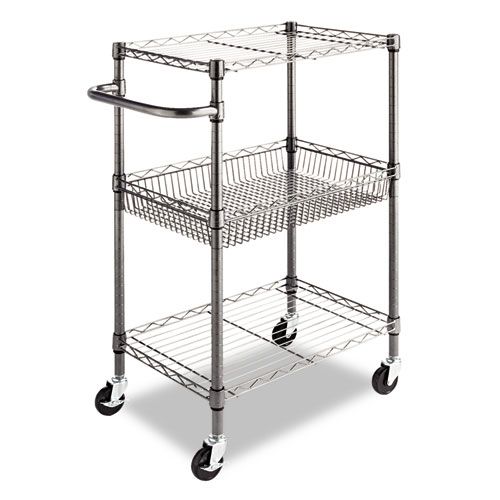 THREE-TIER WIRE ROLLING CART, 16W X 24D X 39H, BLACK ANTHRACITE