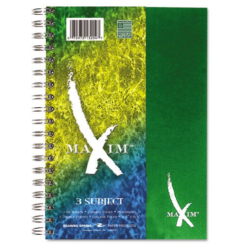 Roaring Spring ROA13204 Maxim Notebook  College Rule  6 1/2 x 9 1/2  3 Subject  138 Sheets  Assorted