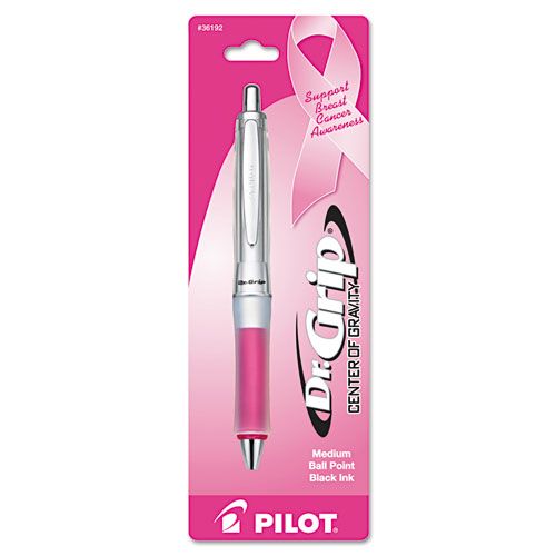 Pilot Automotive PIL36192 Dr.Grip Center of Gravity Pink Ribbon Retractable Ball Point Pen  Black Ink  1mm
