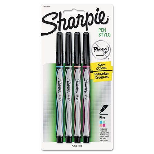 Sharpie SAN1802224 &#174; Plastic Point Stick Permanent Pen, Assorted Fashion Colors, 4/Card