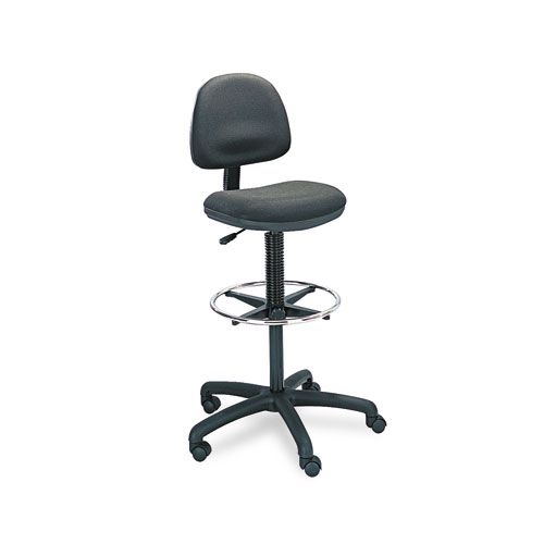 Safco PRECISION EXTENDED HEIGHT SWIVEL STOOL W/ADJUSTABLE FOOTRING, BLACK FABRIC