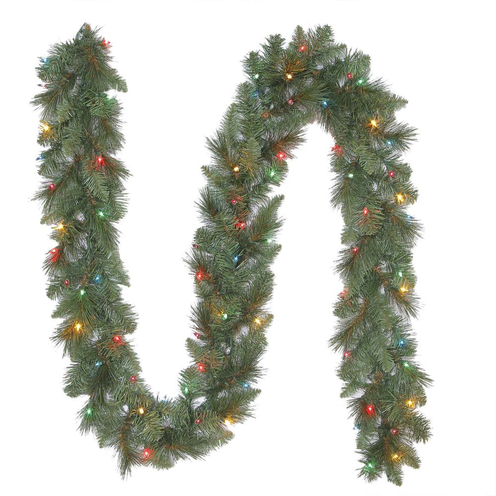 Trimming Traditions Crystal River Pine Artificial Christmas Garland with Multi Color Lights  9 ft