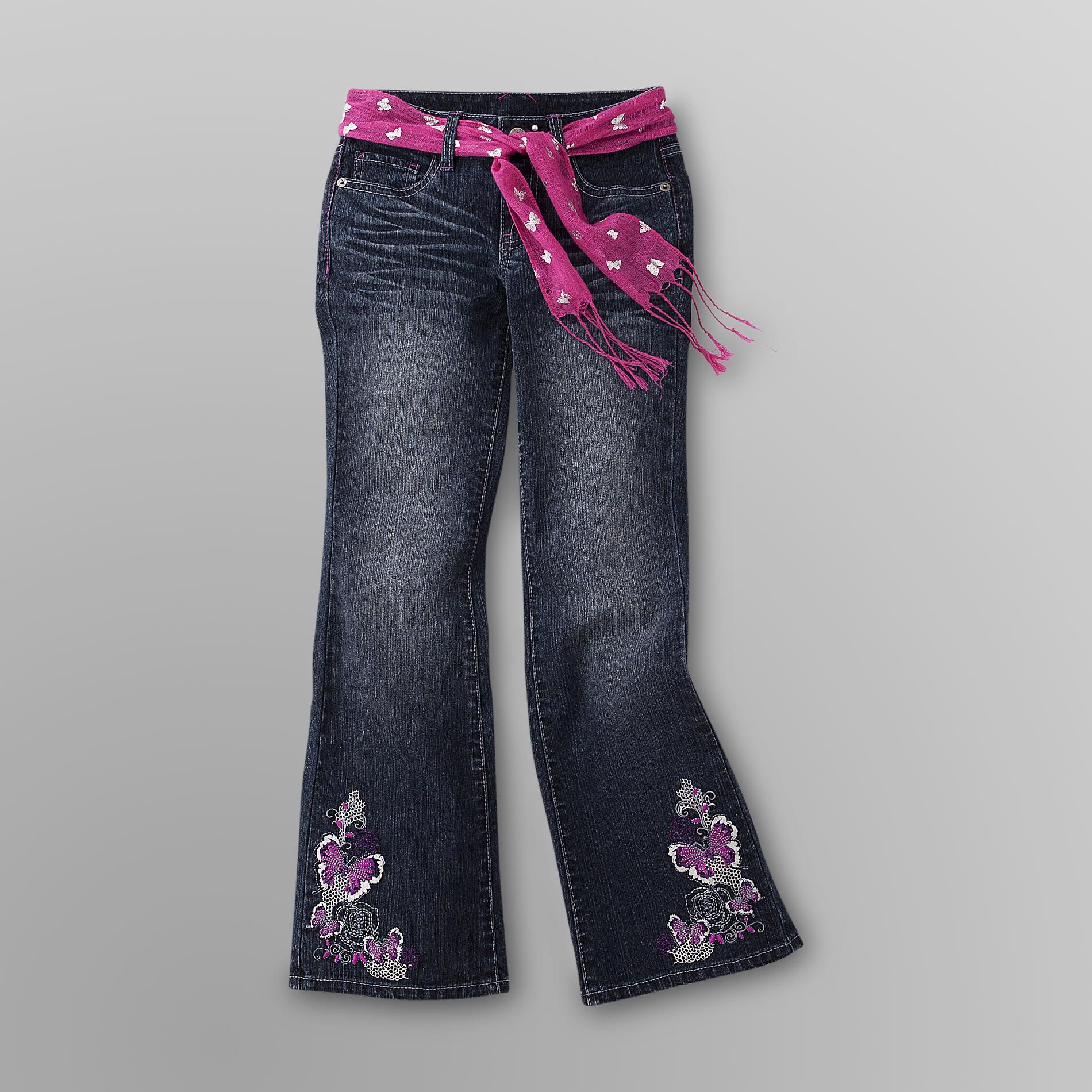 Route 66 Girl's Belted Flare Jeans