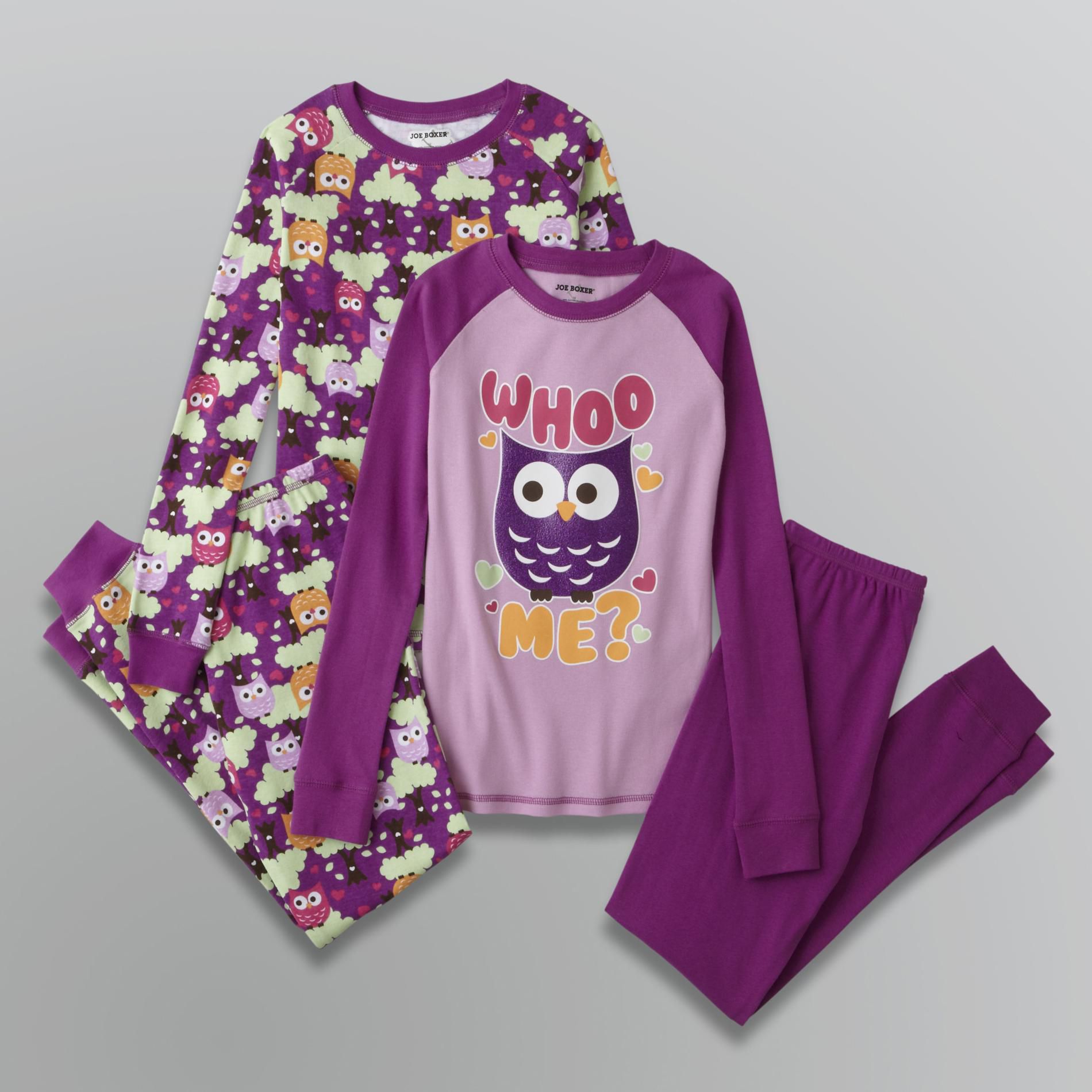 Joe Boxer Girl&#8217;s Sleepwear Orchid Owl 4 pk Long Sleeves