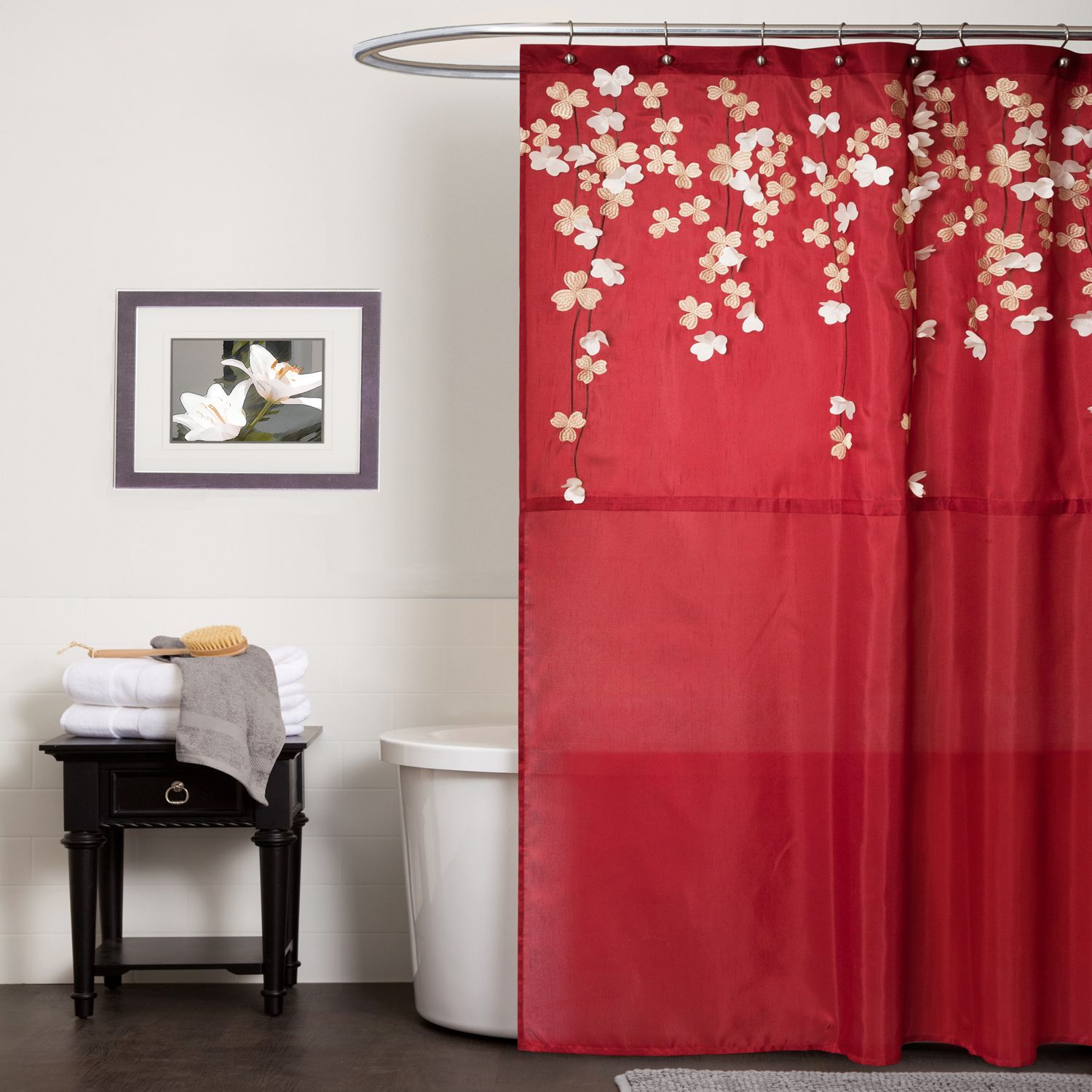 Lush Decor Flower Drop Red Shower Curtain - Home - Bed & Bath - Bath