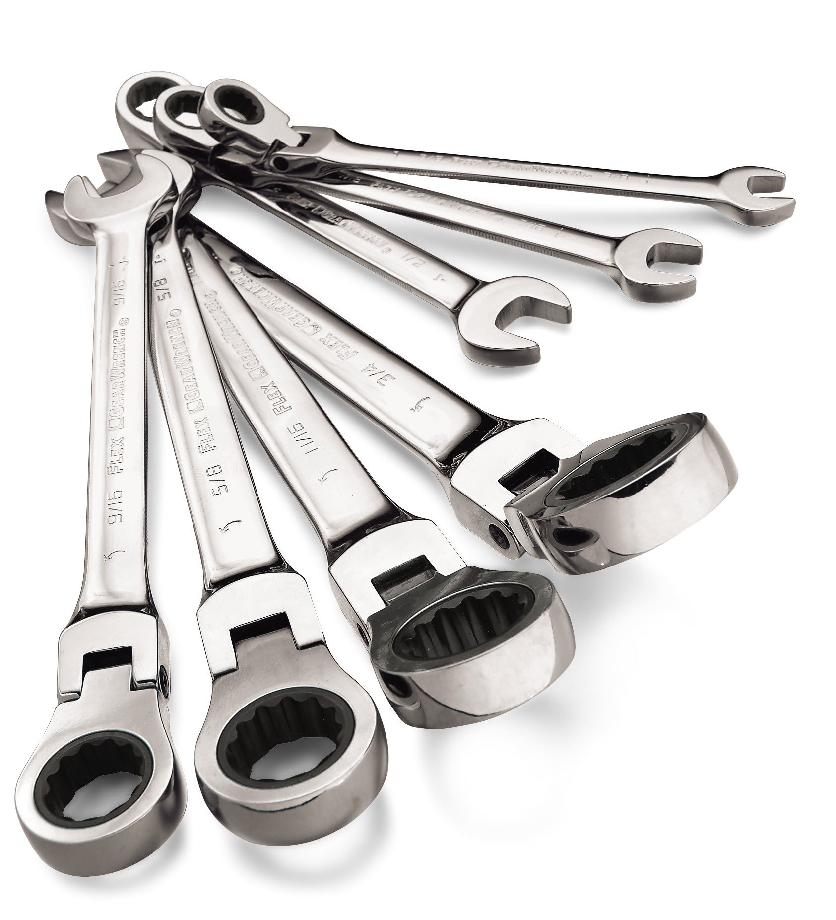 GearWrench 7 pc. Standard Ratcheting Flex Head Combination Wrench Set, Full Polish Finish