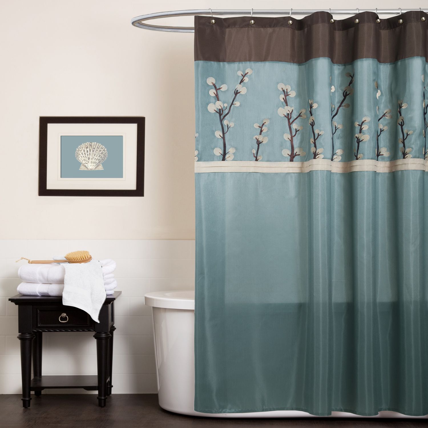 Lush Decor Cocoa Flower Blue/Brown Shower Curtain
