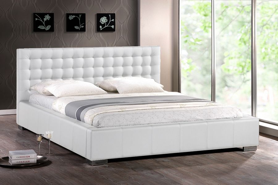 Baxton Studio Madison White Modern Bed with Upholstered Headboard (King Size)