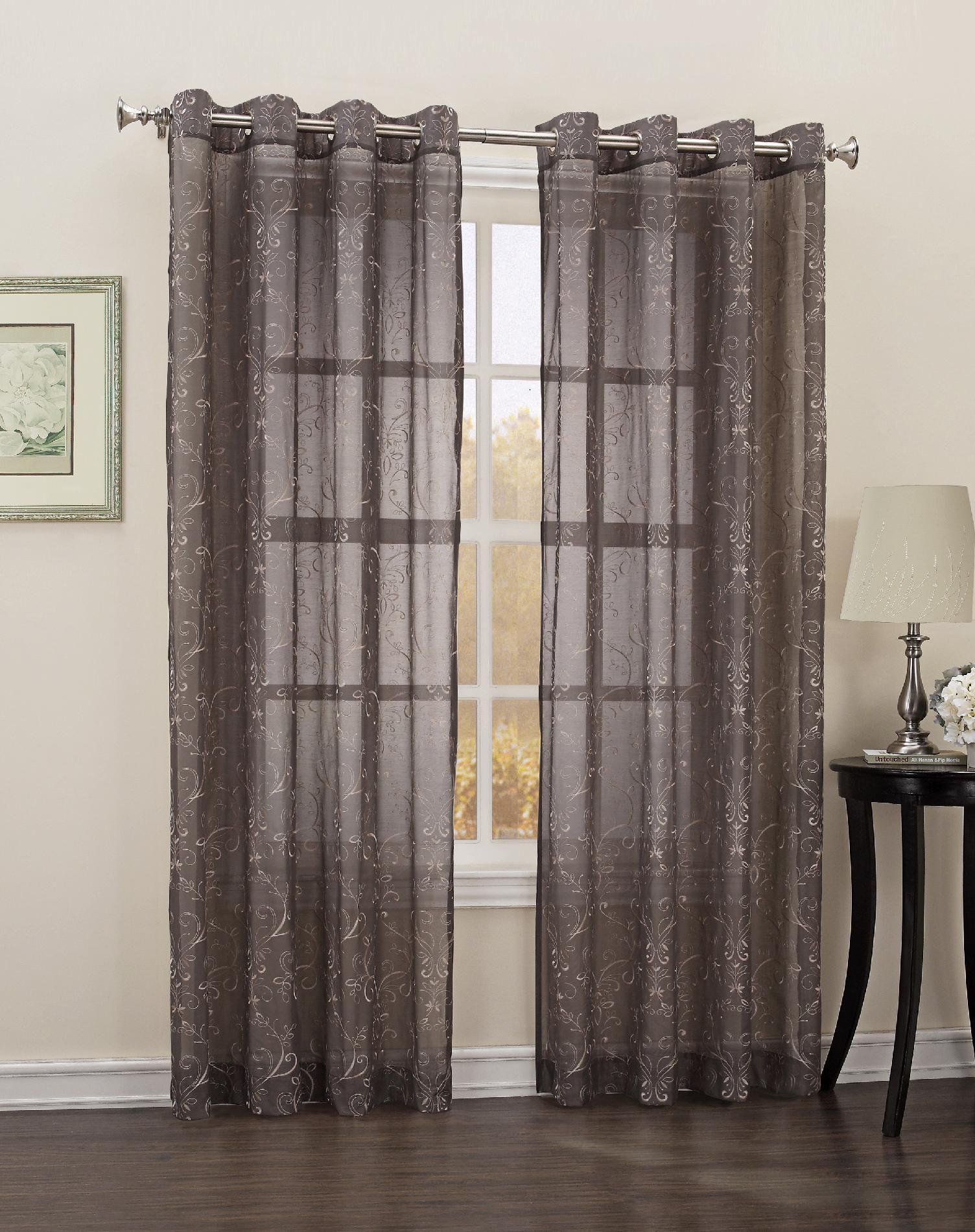 Simply Window Grace Grommet Curtain Panel - Scroll Embroidery