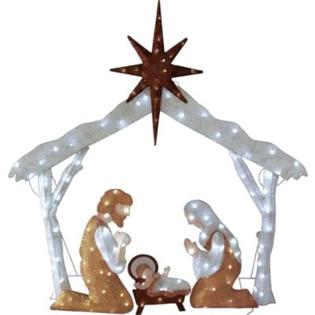 140L LED Glittered Soft Tinsel Nativity Scene (1:9 twinkling), 72&quot;