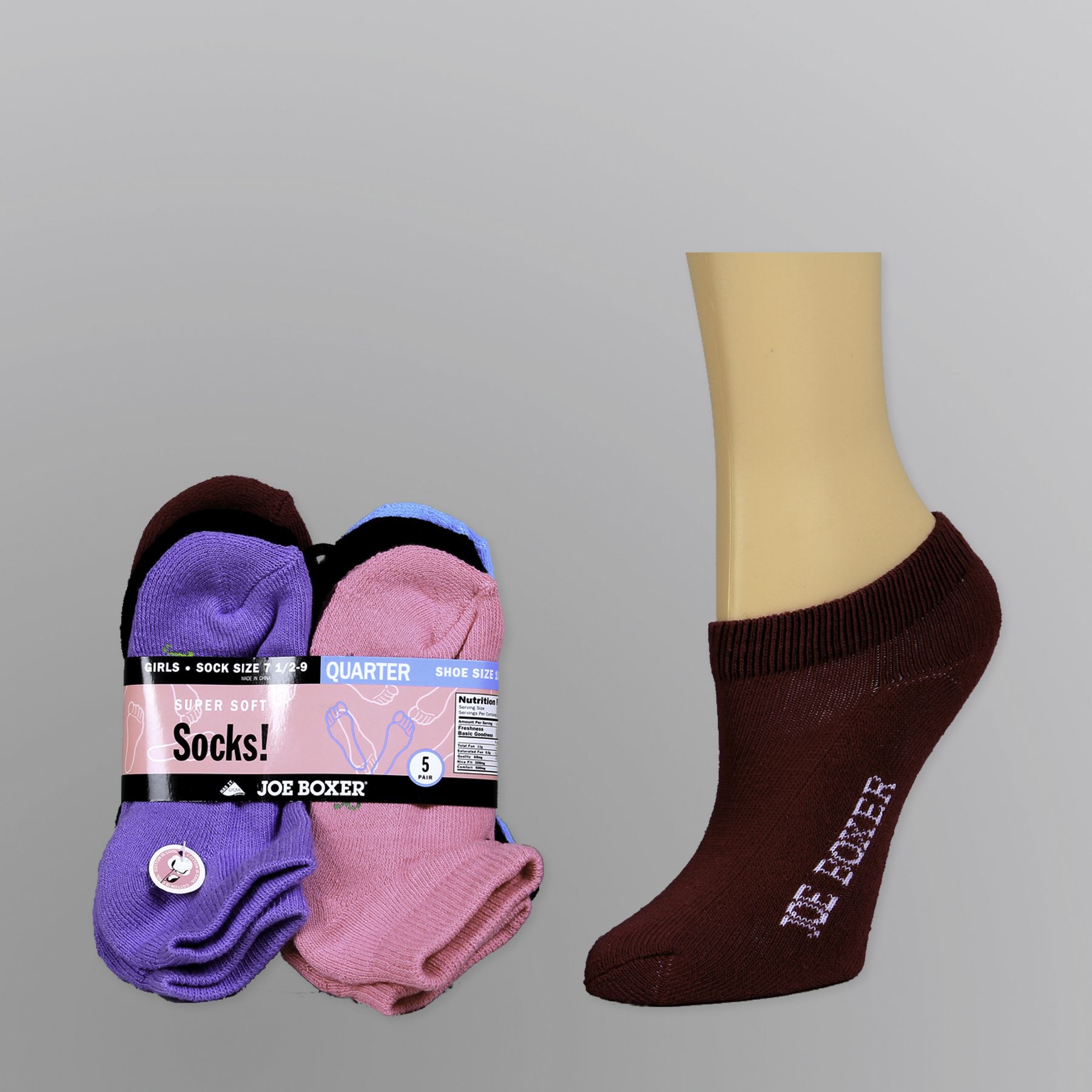 Joe Boxer Girl&#8217;s Socks 5pk Super Soft Quarter Pink Purple