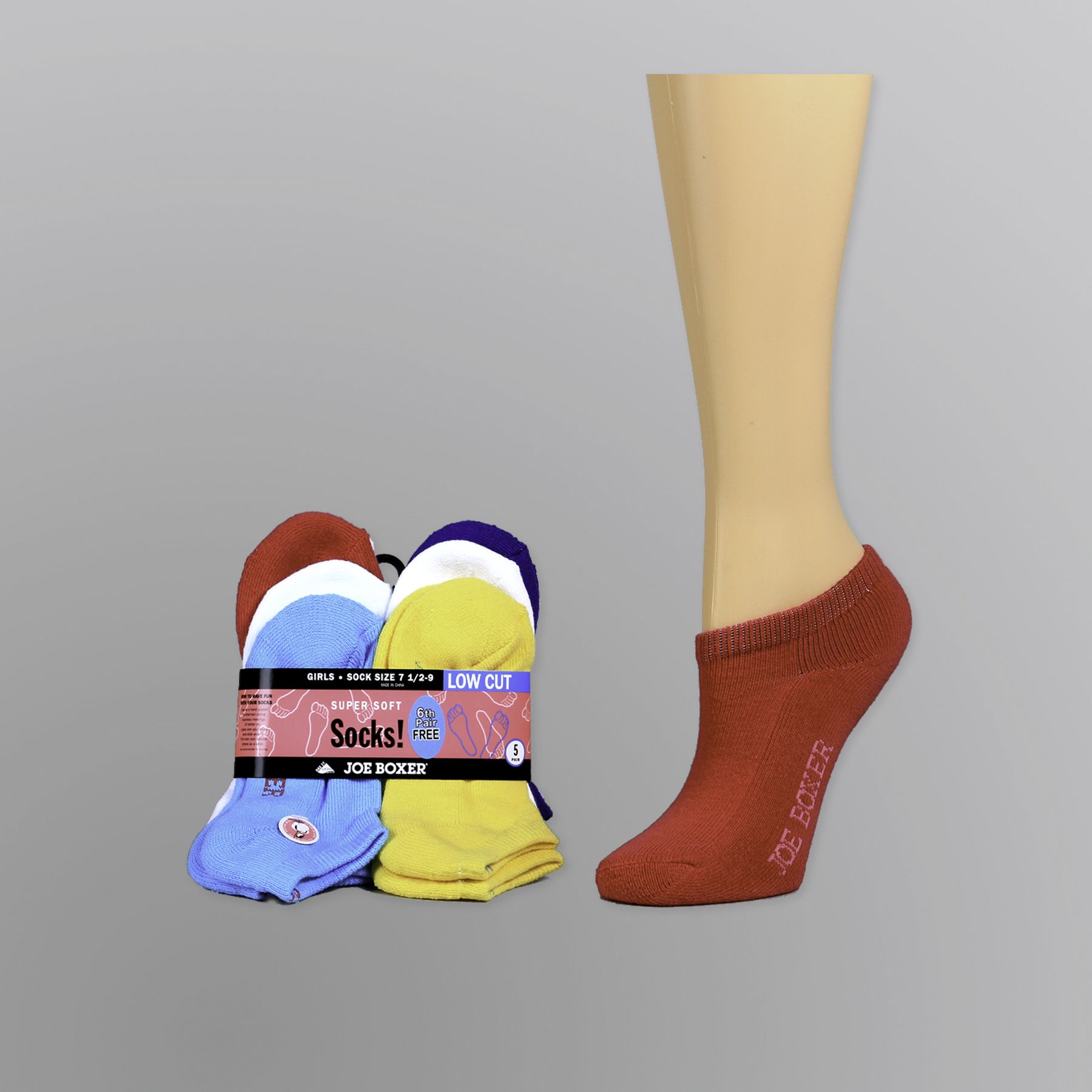 Joe Boxer Girl&#8217;s Socks 5pk Ankle Low-Cut Blue Yellow