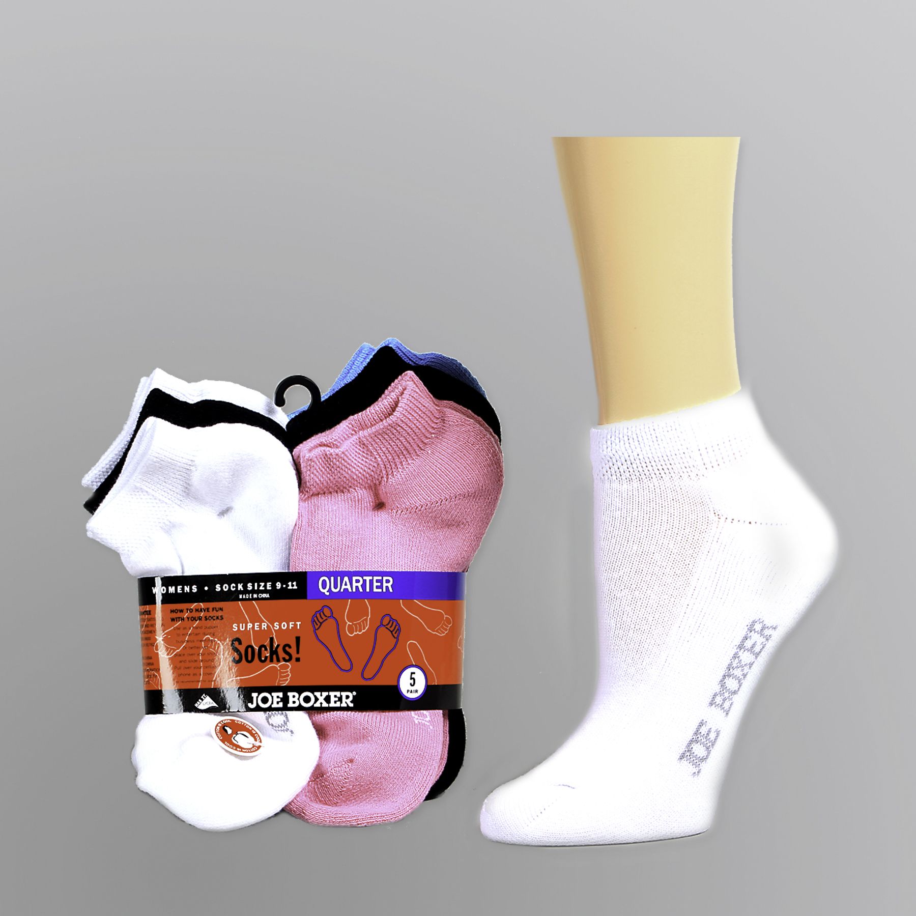 Joe Boxer Women&#8217;s Socks 5pk Super Soft Quarter White Pink