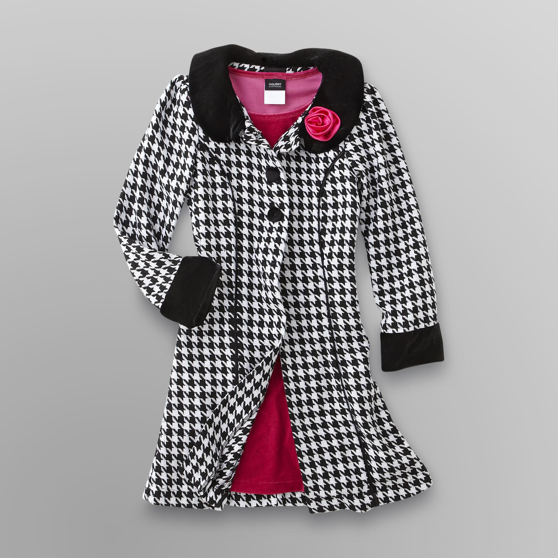 Holiday Editions Girl's Houndstooth Coat & Velour Dress