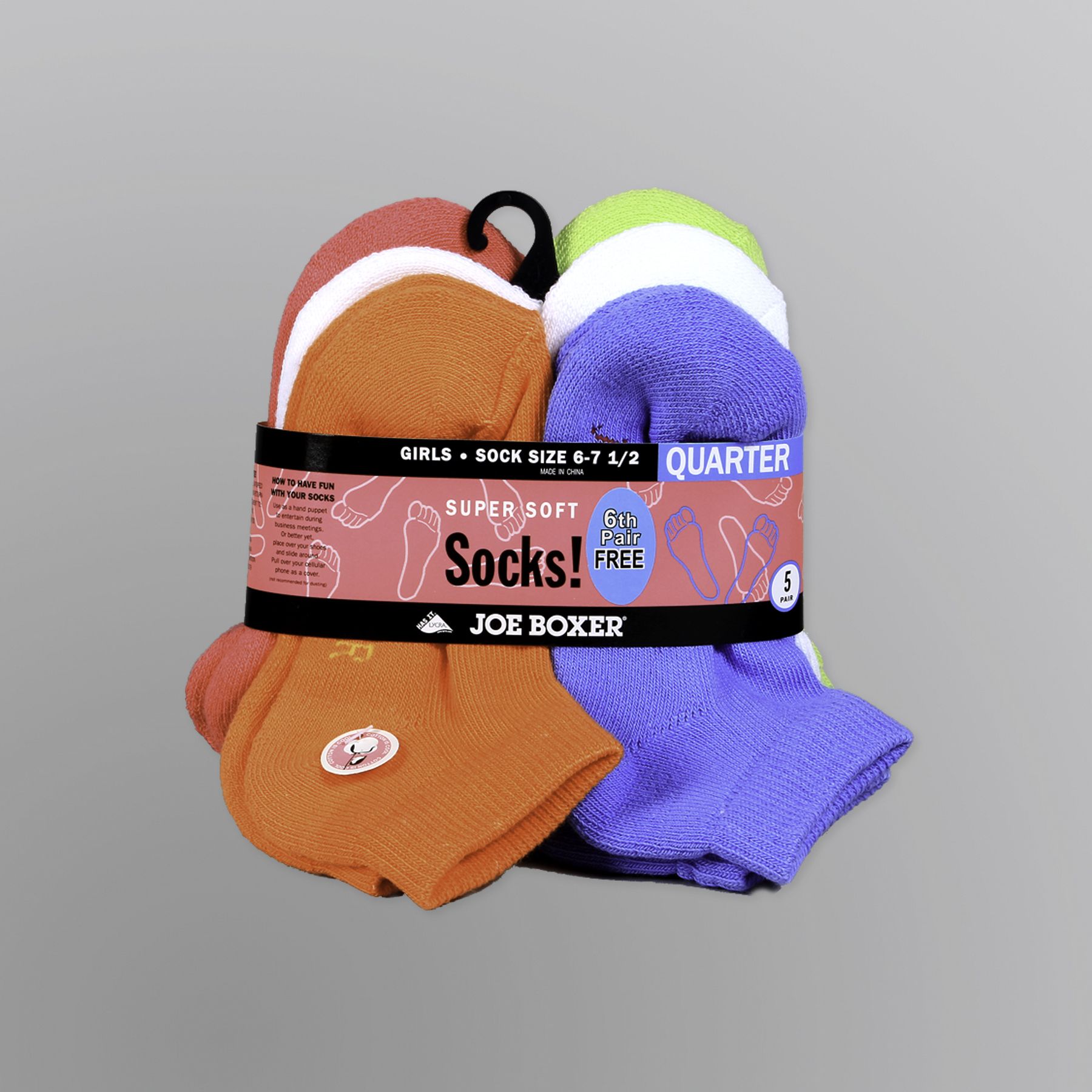 Joe Boxer Girl&#8217;s Socks 5pk Quarter Super Soft Multicolored
