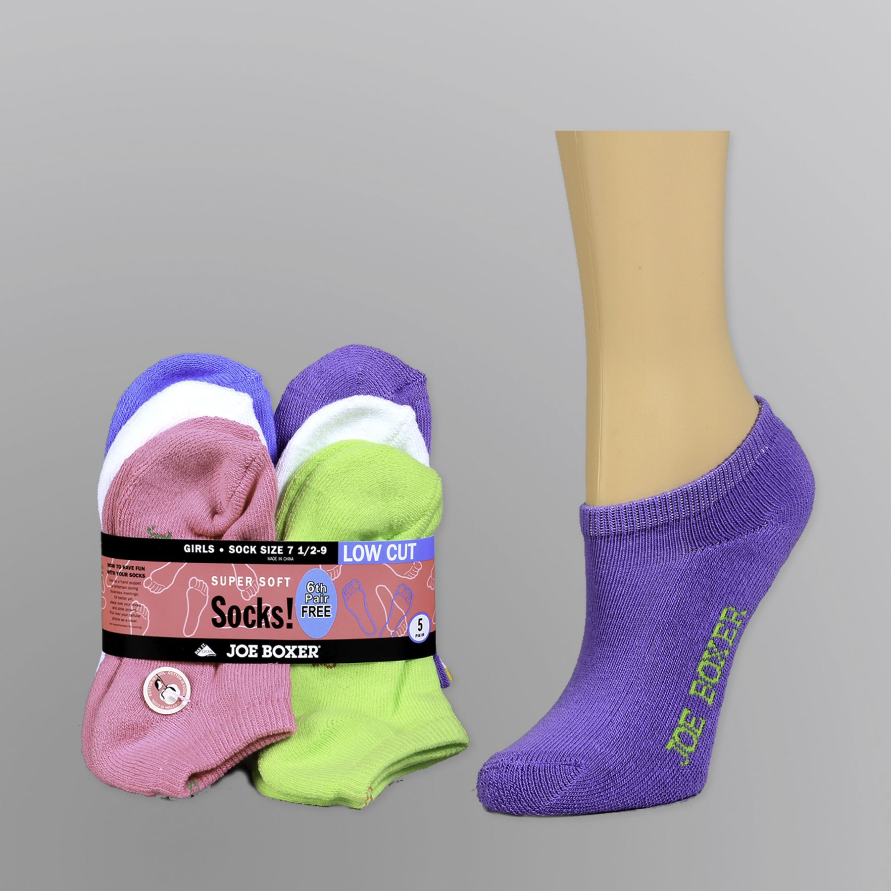 Joe Boxer Girl&#8217;s Socks 5pk Low-Cut Cotton Blend
