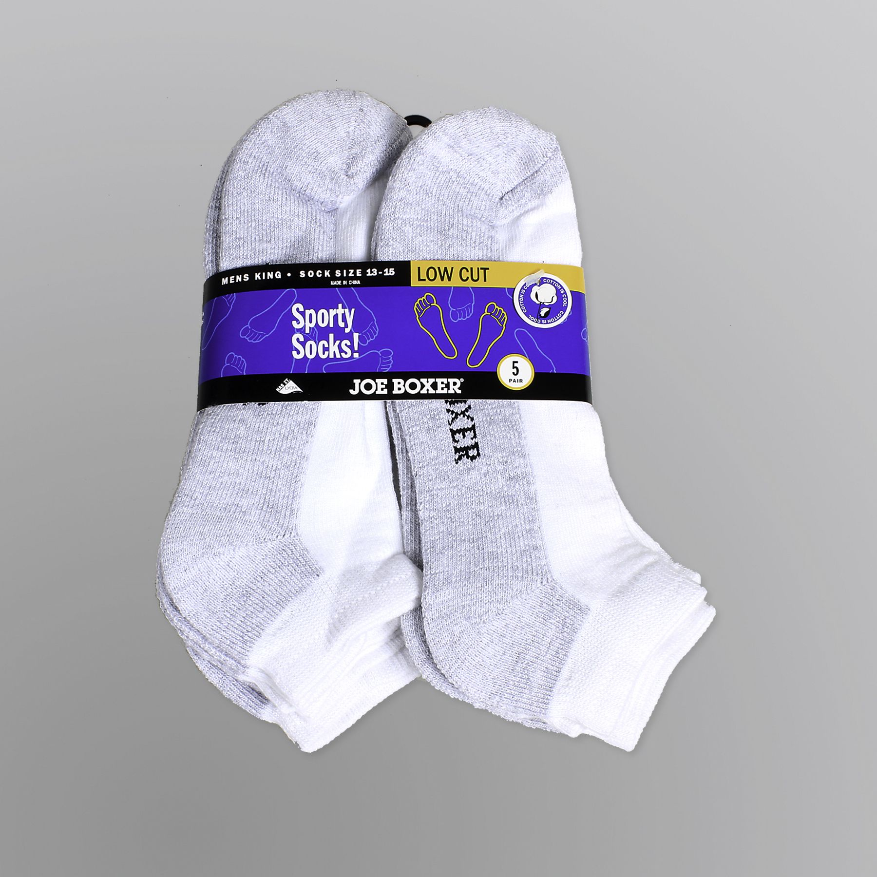 Joe Boxer Men&#8217;s Socks 5 Pk Low Cut White/Gray