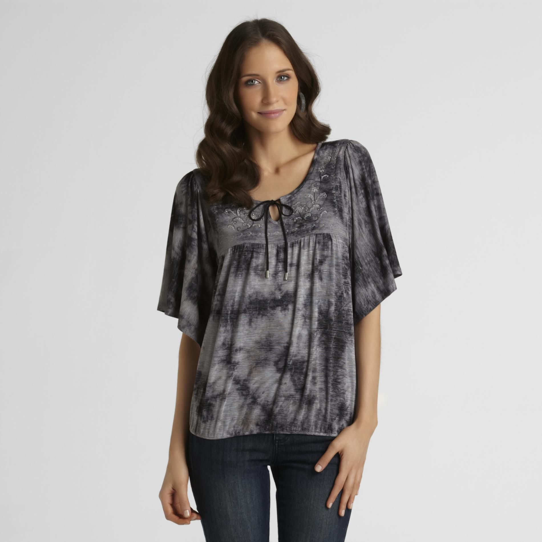 Plus Size Ditsy Floral 3/4 Sleeve Peasant Top