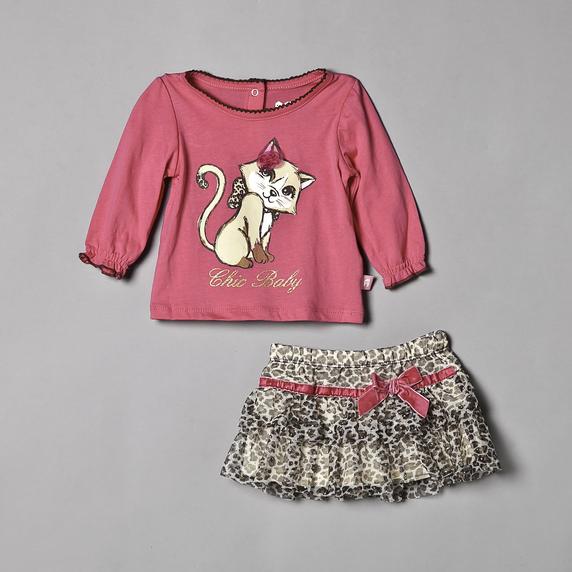 Miniville Infant Girl&#8217;s Skirt/Top Set 2pc Long Sleeves Leopard Print