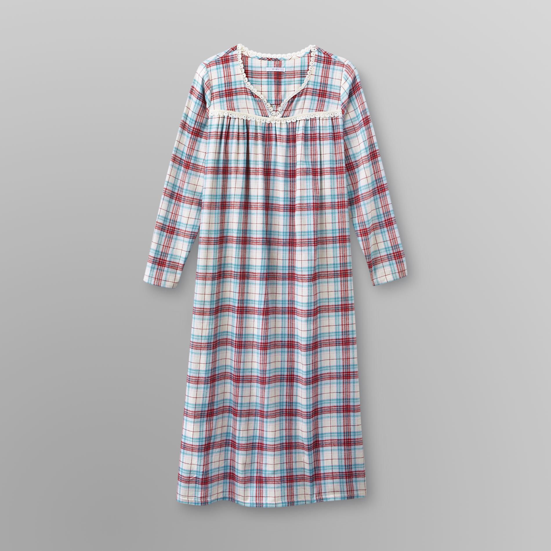 Pink K Women's Flannel Nightgown - Plaid