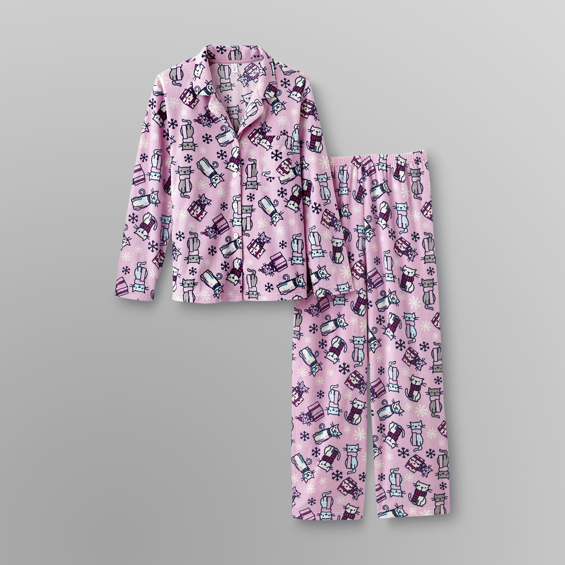 Pink K Women's Fleece Pajamas - Cats