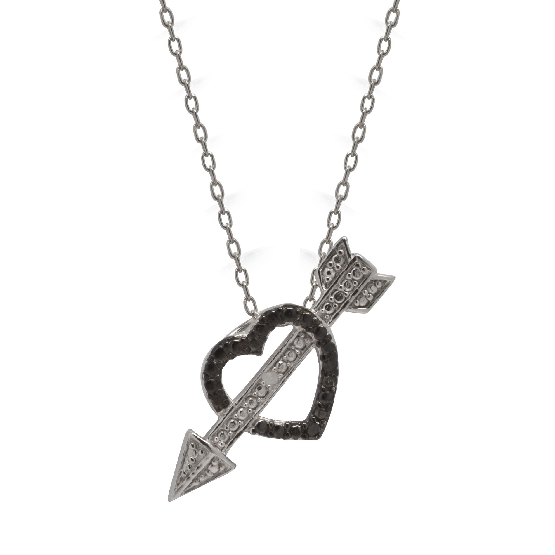 Black and White Heart and Arrow Diamond Accent Pendant Sterling Silver