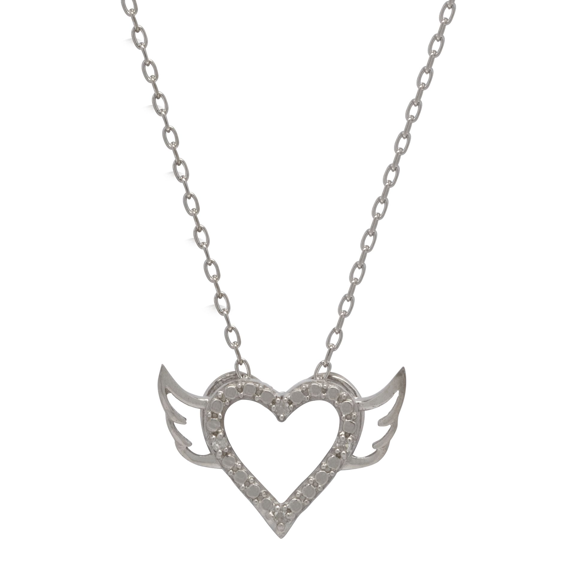 Diamond Accent Heart with Wings Pendant Sterling Silver - Jewelry ...