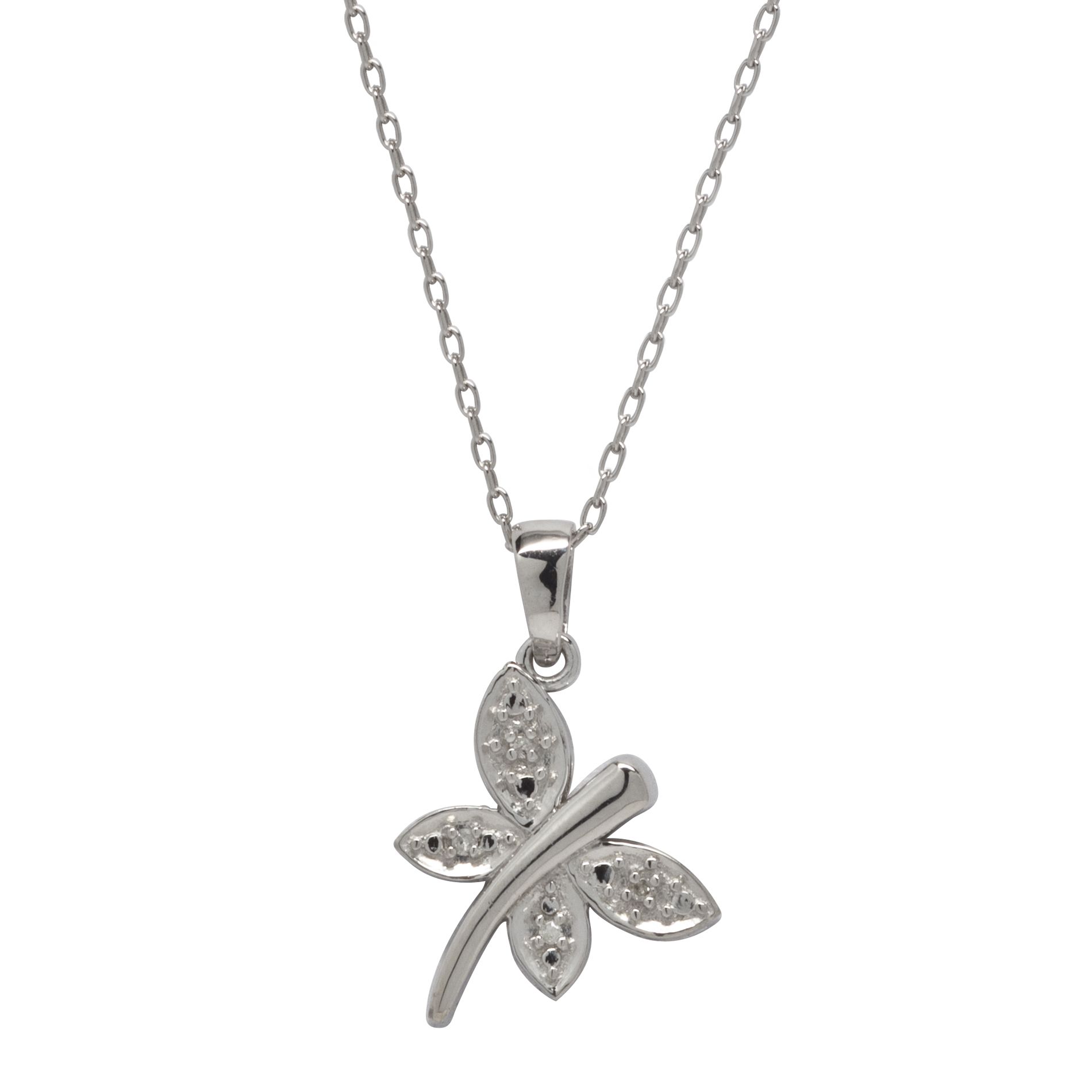Diamond Accent Dragonfly Pendant Sterling Silver
