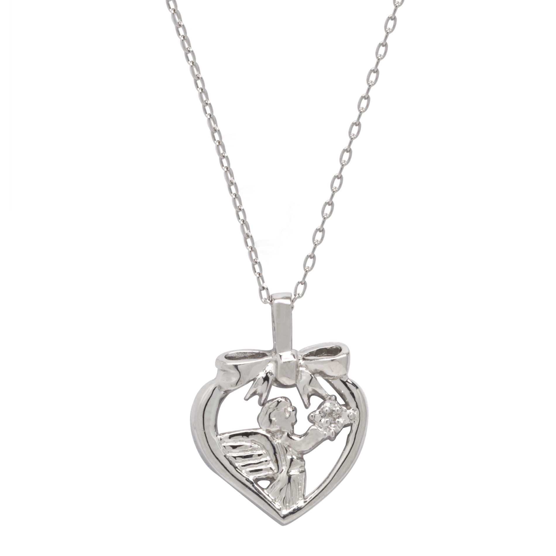 Diamond Accent Angel Pendant Sterling Silver