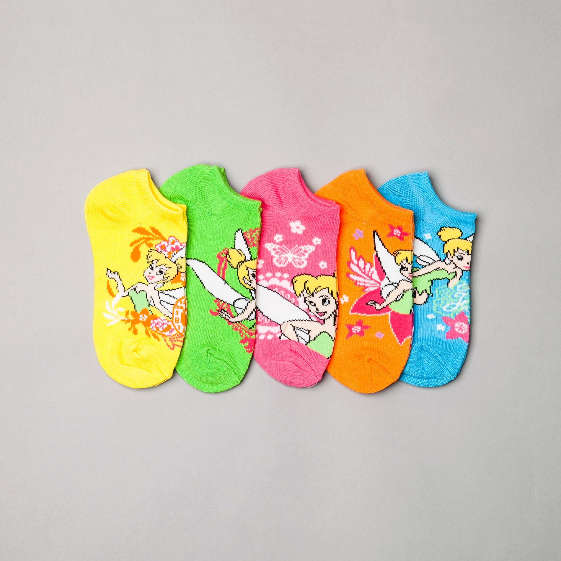 Disney Girl&#8217;s Socks Tinkerbell 5-pack No-show