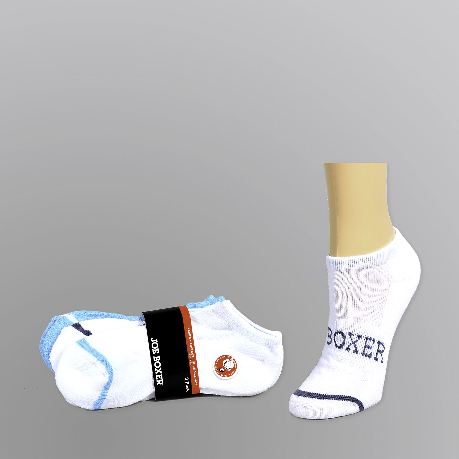 Joe Boxer Women&#8217;s Socks 3 Pk Low Cut White/Blue