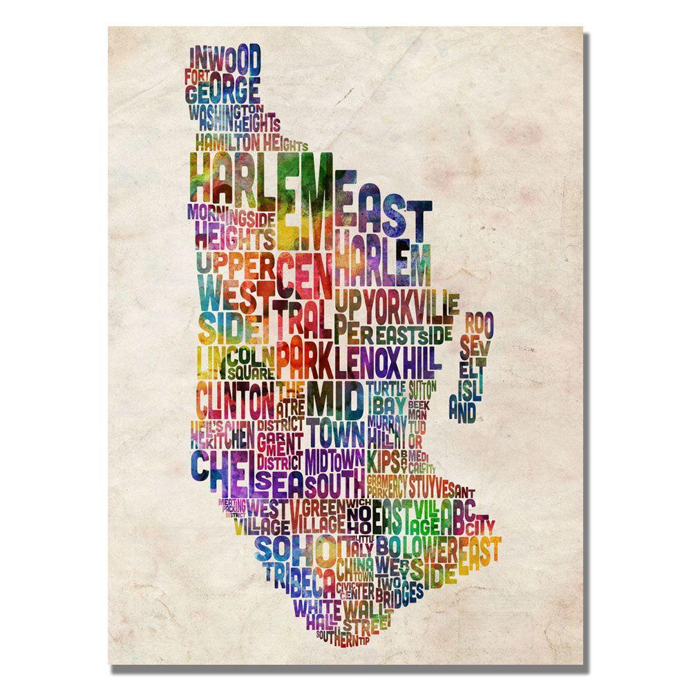 Trademark Global Michael Tompsett 'Manhattan Typography Map' Canvas Art