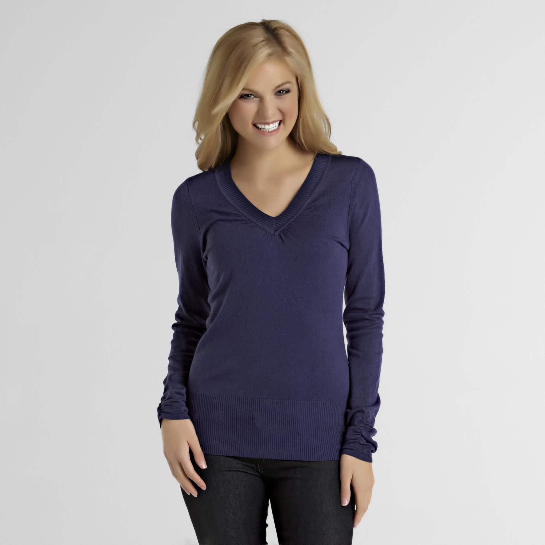 Route 66 Women's Ruched V-Neck Sweater - Solid