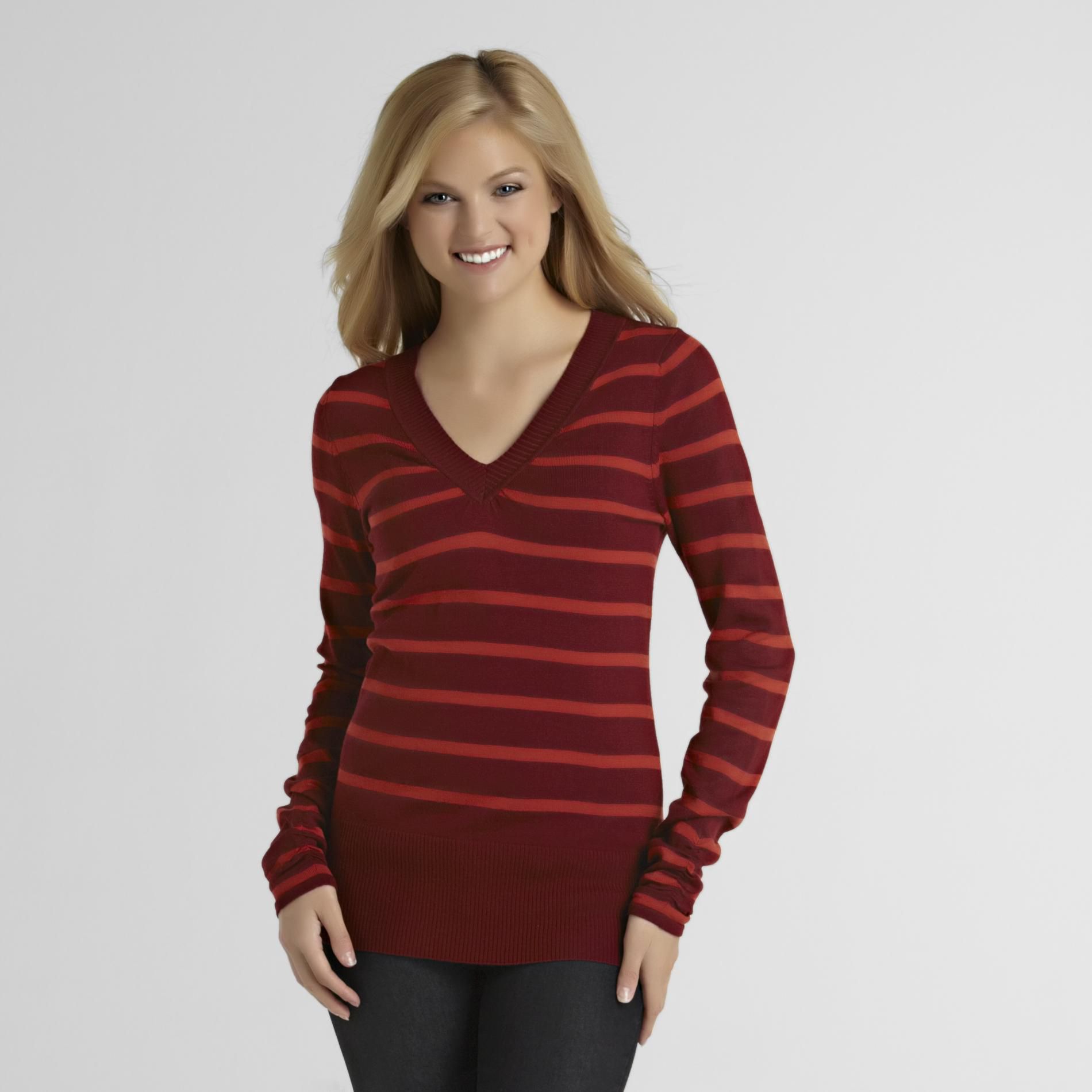 Route 66 Women's Ruched V-Neck Sweater - Stripes