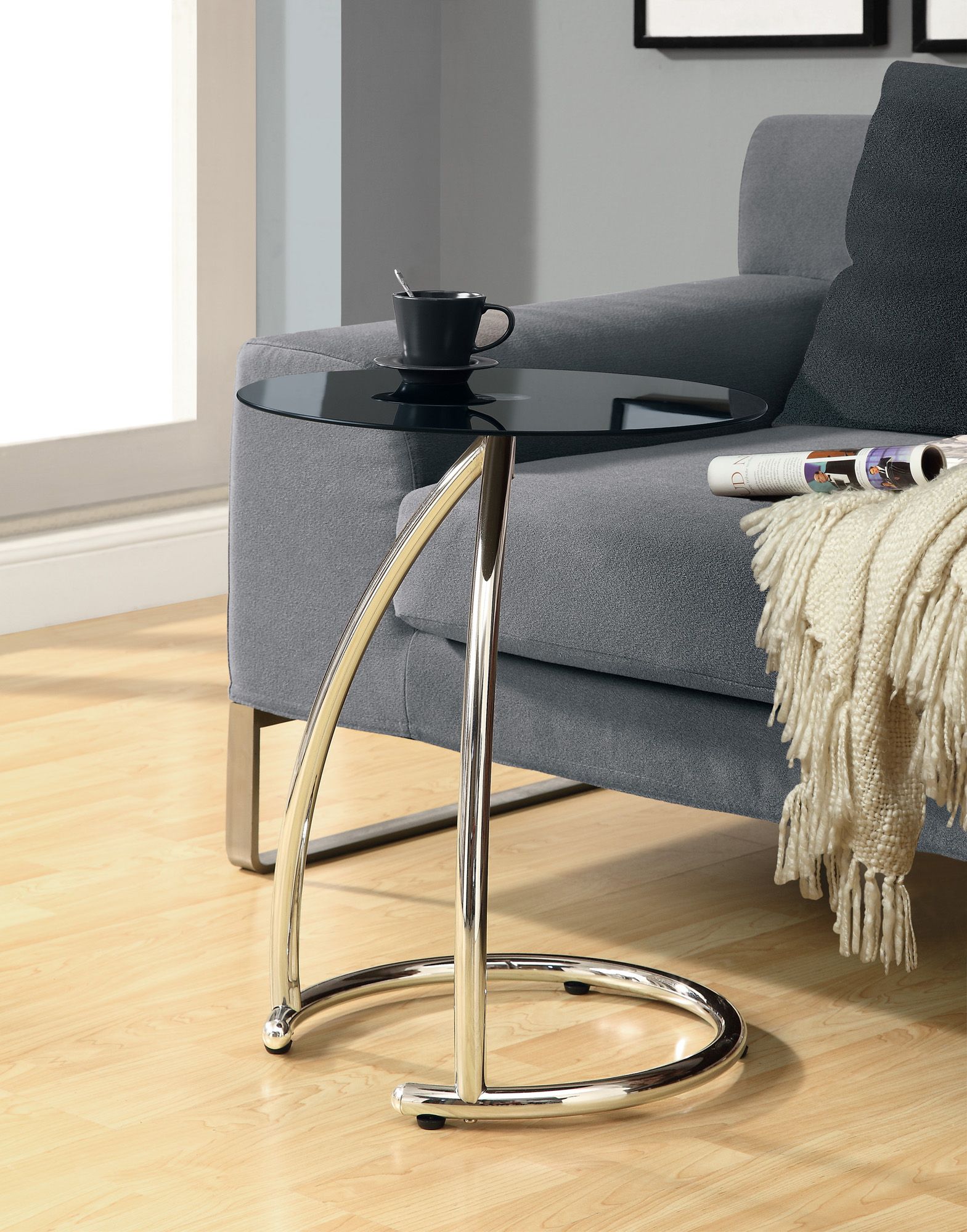 Monarch Specialties ACCENT TABLE - CHROME METAL WITH BLACK TEMPERED GLASS