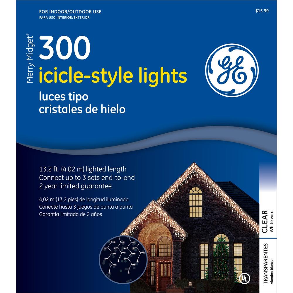 GE Merry Midt 300 Icicle Light Set &#8211; Clear