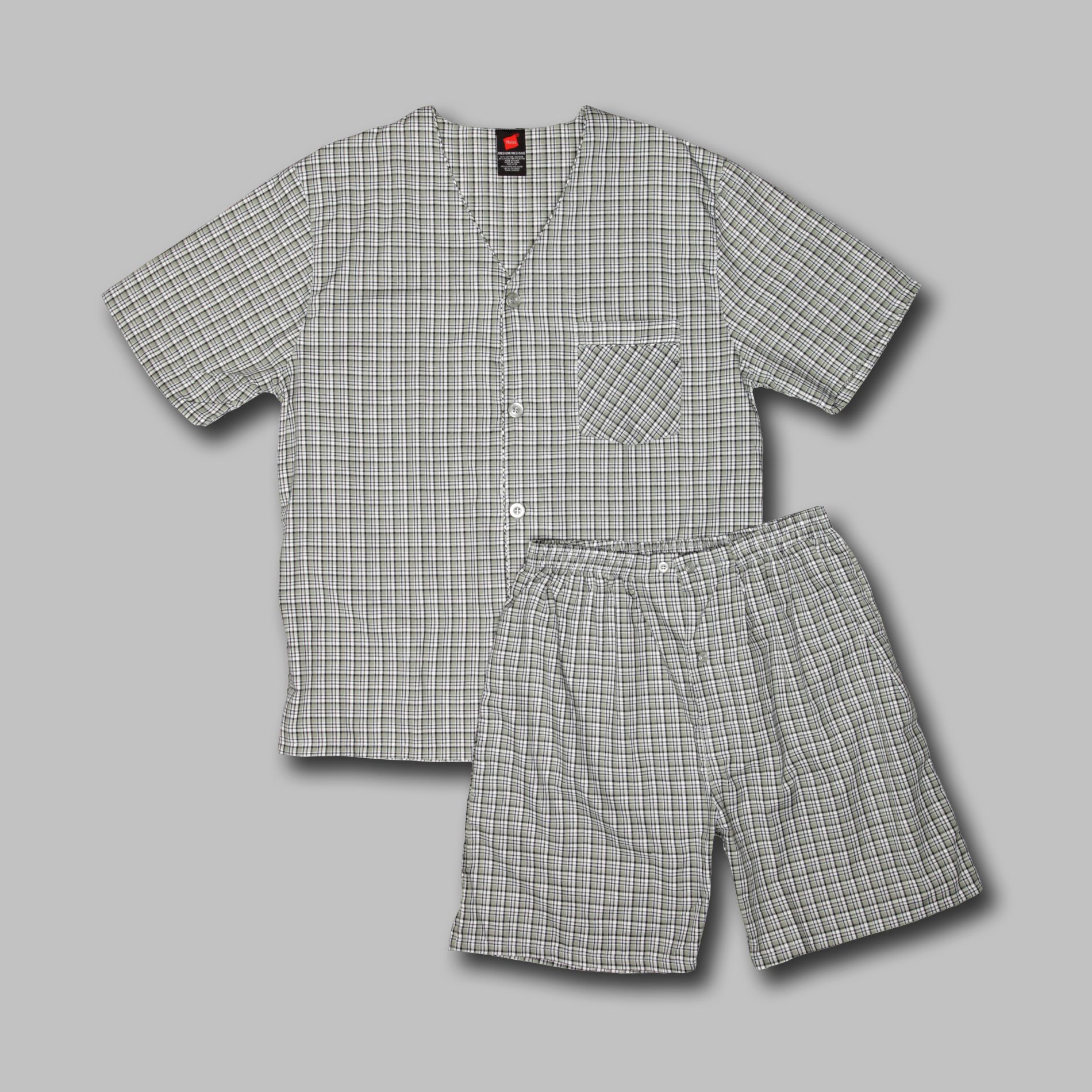 Hanes Men&#8217;s Pajama Set Woven Short Sleeve &#8211; Green Plaid