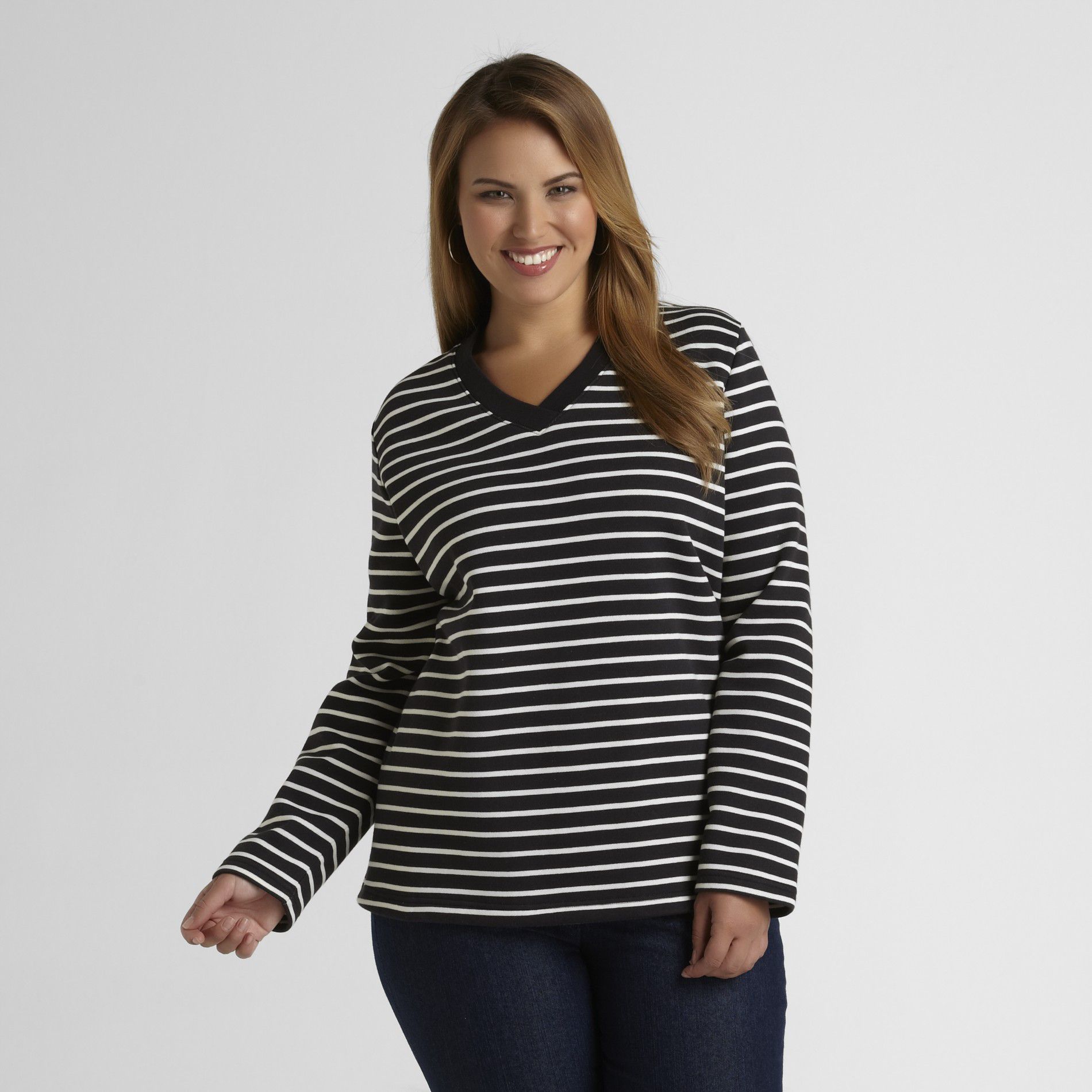 Laura Scott Women's Plus V-Neck Sweatshirt - Striped