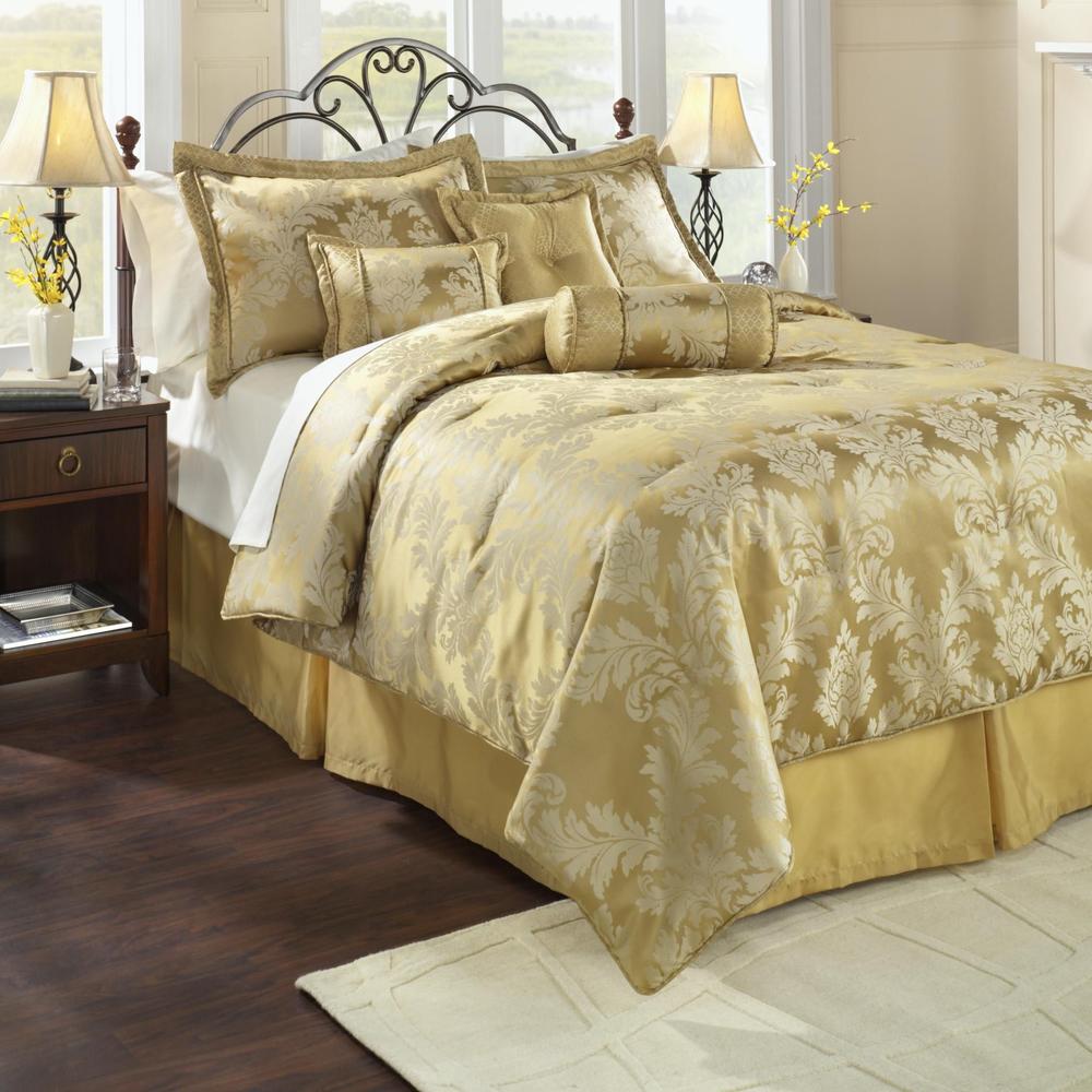 Colormate Seven-Piece Gold Jacquard Polyester Bed Set